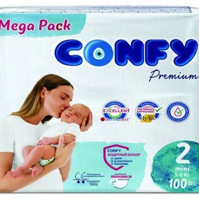 Подгузники Confy Premium 2 Mini Mega 100шт. (3-6кг)