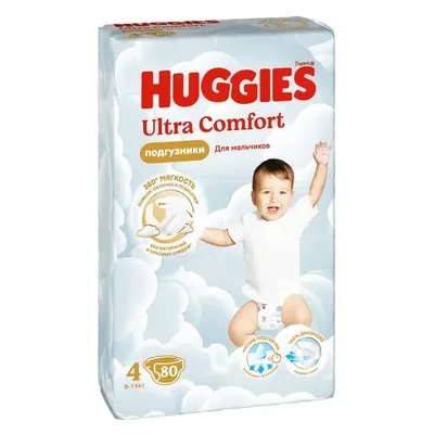 Подгузники Huggies Ультра Комфорт 4 для мальчиков 8-14 кг 80 шт
